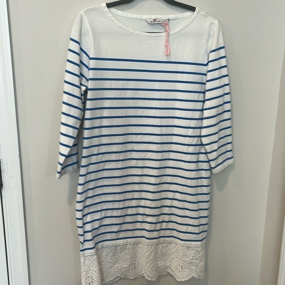 Vineyard Vines Stripe Lace Trim Cotton Dress Size M NWOT